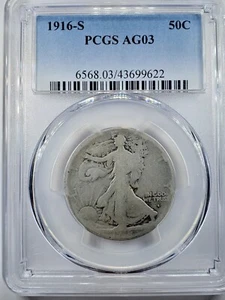 1916 S Walking Liberty Silver Half Dollar 50C PCGS AG 3 - Picture 1 of 4