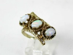 Vintage 14k Yellow Gold Natural Opal Oval Cut Ladies Bypass Ring 6.3g - Picture 1 of 4