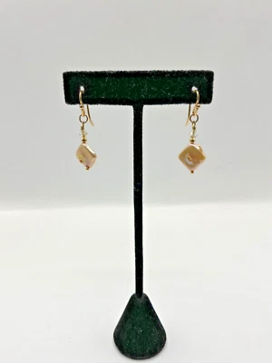 S036. 14K Gold Filled and Mother of Pearl Square Dangle Hook Earrings - Image 1 of 4