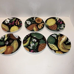 Philippe Deshoulieres Canapé Appetizer 6” Plates Limoges France Tropical Fruit - Picture 1 of 2