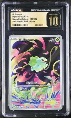 CGC 10 Pristine  Bulbasaur 133/132 Illustration Rare Pokemon Mega Evolution Base - Image 1 of 3