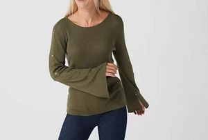 G.I.L.I. - Rib Knit Long-Sleeve Sweater with Stud Detail - Olive Green size XS - Picture 1 of 5