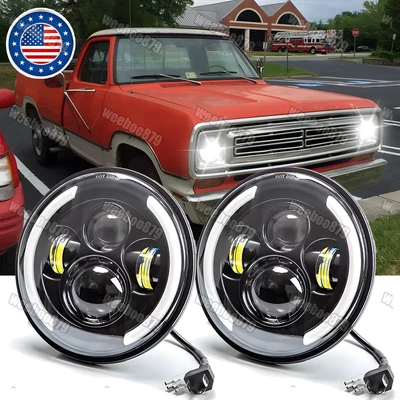 DOT 7 inch Round LED Headlights Halo DRL For Dodge W300 W200 W100 Pickup Truck - Image 1 of 4