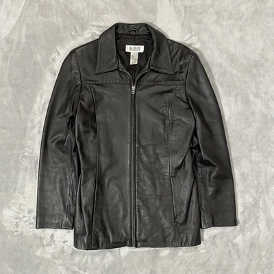 Chaqueta de cuero vintage Y2K Alfani para mujer talla pequeña 100 % cuero genuino Foto 1 de 4