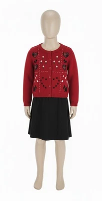 Cárdigan Bonnie Jean Rojo Brillante Tejido Scottie Perro Botón Suéter Niñas Talla 8 Foto 1 de 4