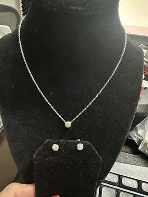 Davie Sterling Silver Pave Pendant Necklace in White Diamond & Matching Studs - Image 1 of 4