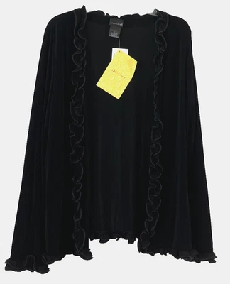 Citiknit Open Front Ruffle Jacket Black Sz L Stretch  Long Sleeve Women CBB22 - Image 1 of 4