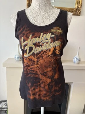 Harley Davidson Women’s Size XL Tank Top Black animal leopard + Wings Motorcycle - Image 1 of 4