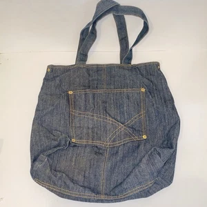 Vintage Blue Jean Denim Pocket Front Purse Shoulder Tote Bag - Picture 1 of 13