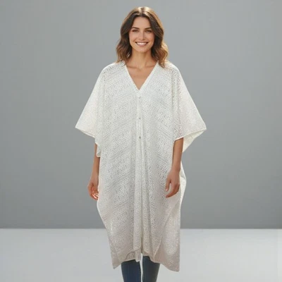 H&M Crema Encaje Caftán OS 🌸 Gran Tamaño Perla Botón Cuello en V Floral Talla Única Foto 1 de 4