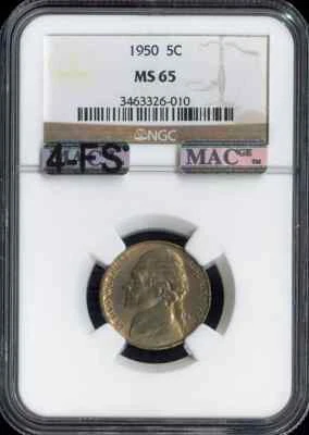 1950 Jefferson Nickel NGC MS65 MAC 4 Steps - Image 1 of 2