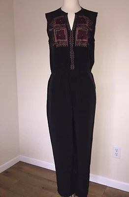 NWT Madewell Embroidered Silk Folkway Jumpsuit Black 6 F5183 $158 - Image 1 of 4