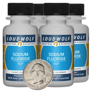 Sodium Fluoride / 4 Bottles each 1 Oz / 99.9% Pure USP Food Grade / Fine Powder - Picture 1 of 4