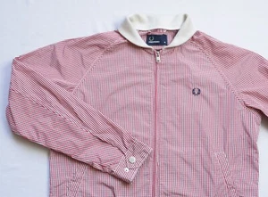 Fred Perry Jacket mens Gingham Check top size M Medium red white J2211 - Picture 1 of 9