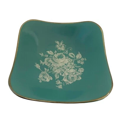 Vintage Midwinter Stylecraft Fashion Shape Dish Square Turquoise White Flowers - Image 1 of 4