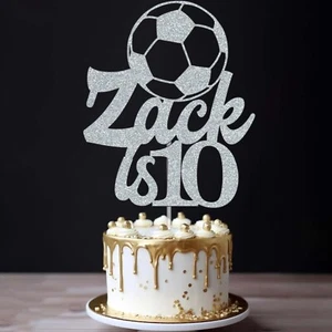 Personalised Football Glitter Cake Topper Birthday Party Any Age Name Sports Kid - Picture 1 of 15