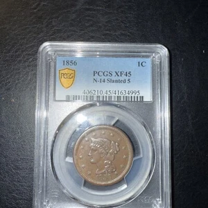 1856 PCGS XF45 N-14 Slanted 5 1 Cent gold shield - Picture 1 of 2