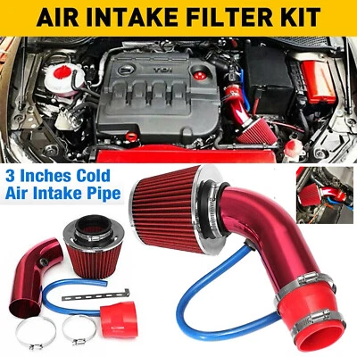 Red Performance 3" Universal Car Cold Air Intake Filter Induction Pipe Kit 76mm - Image 1 of 4
