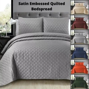 3 PC Satin Embossed Quilted Bed Throw Comforter Bedspread Double Super King Size - Picture 1 of 137