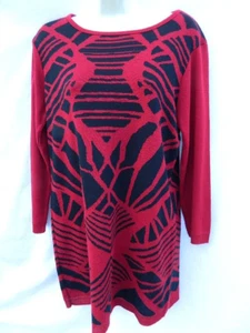 New Directions Sweater Women's Size Large Red & Black Design L/S Pull Over - Picture 1 of 11
