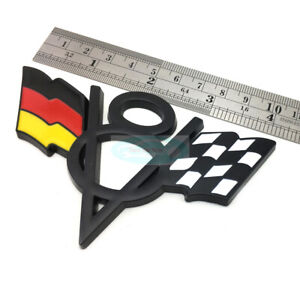 For Audi Porsche V8 Germany DE Flag Black Chrome Metal Rear Emblem Badge Sticker