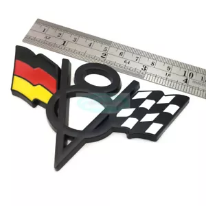 For Audi Porsche V8 Germany DE Flag Black Chrome Metal Rear Emblem Badge Sticker - Picture 1 of 10