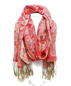 Bufandas tapiz pashmina para mujer mezcla de seda cachemira flecos beige 70X 26 - Imagen 1 de 12