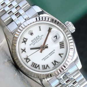 Rolex Ladies Datejust 18Kw Gold Steel Watch White Dial Fluted Bezel 26Mm 179174 - Picture 1 of 17