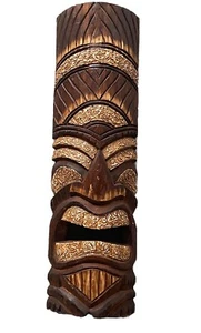 20” TIKI MASK WALL HANGER WOOD TIKI BAR HANGING WOOD ART - Picture 1 of 1