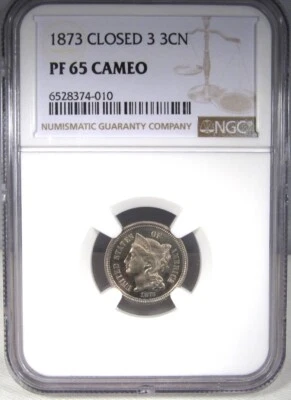 Blue Chip Quality 1873 3 Cent Nickel Low-Pop Proof NGC PF65 Cameo AN761 - Image 1 of 4
