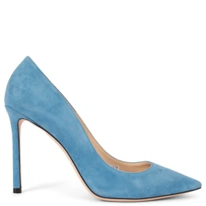 69549 auth JIMMY CHOO Robot blue suede ROMY 100 Pumps Shoes 38.5 - Picture 1 of 8