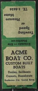 Vintage Pre 1950's Acme Boat Co. Detroit Michigan Matchbook - Picture 1 of 1