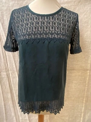 Top tee-shirt S blouse dentelle guipure soie THE KOOPLES vert sapin - Photo 1/4