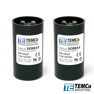 TEMCo 460-552 uf/MFD 110-125 VAC volts Round Start Capacitor 50/60 Hz -Lot-2