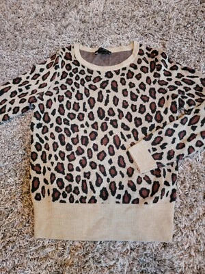 Suéter Ann Taylor Marrón Estampado Leopardo Mezcla Lana Talla Pequeña Foto 1 de 4
