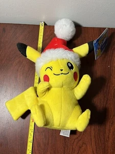 NWT 2017 Tomy Christmas Pokemon Pikachu Stuffed Plush Toy with Santa Hat 9" New - Picture 1 of 5
