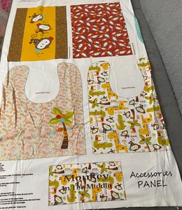 Fabric Lot 4 Panels Monkey In The Middle Bibs Burpies 2 Bibs 2 Burpies Ea Panel - Picture 1 of 19