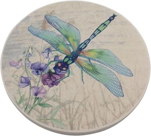 Absorbent Ceramic Stone Coasters, Dragonfly,Set of 4 Coasters Green - Picture 1 of 5