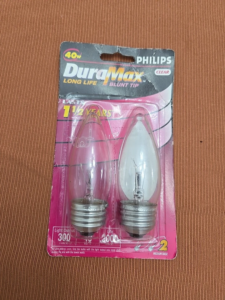 Philips Dura Max Long Life Blunt Tip Light Blubs Clear 40W Candelabra Base 120V - Image 1 of 2