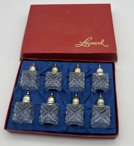 Juego de 8 mini saleros y pimenteros vintage de vidrio Leonard con caja original - Imagen 1 de 12
