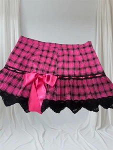 Minifalda Jessica Louise Rosa Negra Y2K Grunge Cuadros Emo Encaje Lazo Bratz De Colección M - Imagen 1 de 15