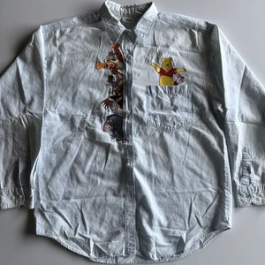 Vintage Disney Winnie the Pooh Denim Shirt Embroidered Characters Size XL - Picture 1 of 16