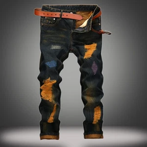 Mens Ripped Distressed Skinny Jeans Denim Pants Casual Stretch Slim Fit Trousers - Picture 1 of 6