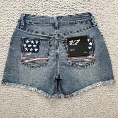 Pantalones Cortos Silver Jeans Co Suki Para Mujer Talla 24 Calce Curvilíneo 4" Bandera Americana Nuevos con Etiquetas Foto 1 de 4