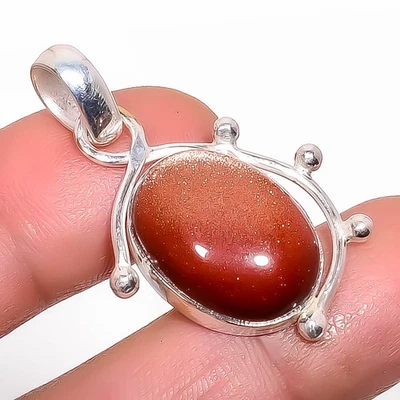 Ювелирный кулон с серебряным покрытием из золотого солнечного камня 1,56 дюйма P7353-17 - Изображение 1 из 3