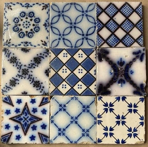 FRANCIA AZULEJO ANTIGUO - PAS DE CALAIS - DESVRES - 9- TILE SET c1870 - Picture 1 of 3