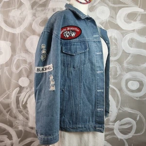 AIERYIYI Wmns M Where Is My Mind Distressed Denim Jean Jacket PunkCore RetroCore - Picture 1 of 13