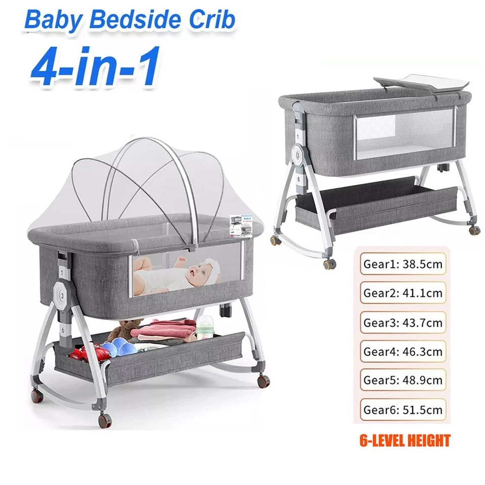 MARKENLOS Beistellbett Babywiege Reisebett Höhenverstellbar Kinder Babybett Wickeltisch DE