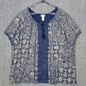 Catherines Oberteil Damen 3X Blau Blumen Kurzarm Freizeit Pullover Bluse Shirt - Bild 1 von 11