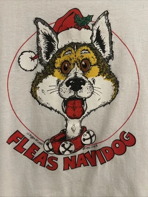 Vintage 80s Christmas Fleas Navidog Novelty T Shirt - Image 1 of 4